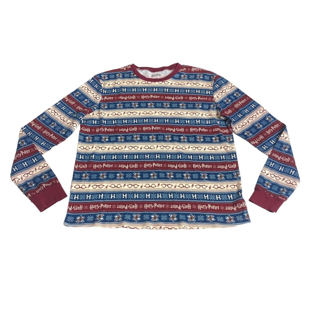 Harry Potter Pajama Top Womens‎ L Fair Isle Long Sleeve Crew Neck Sleep Shirt